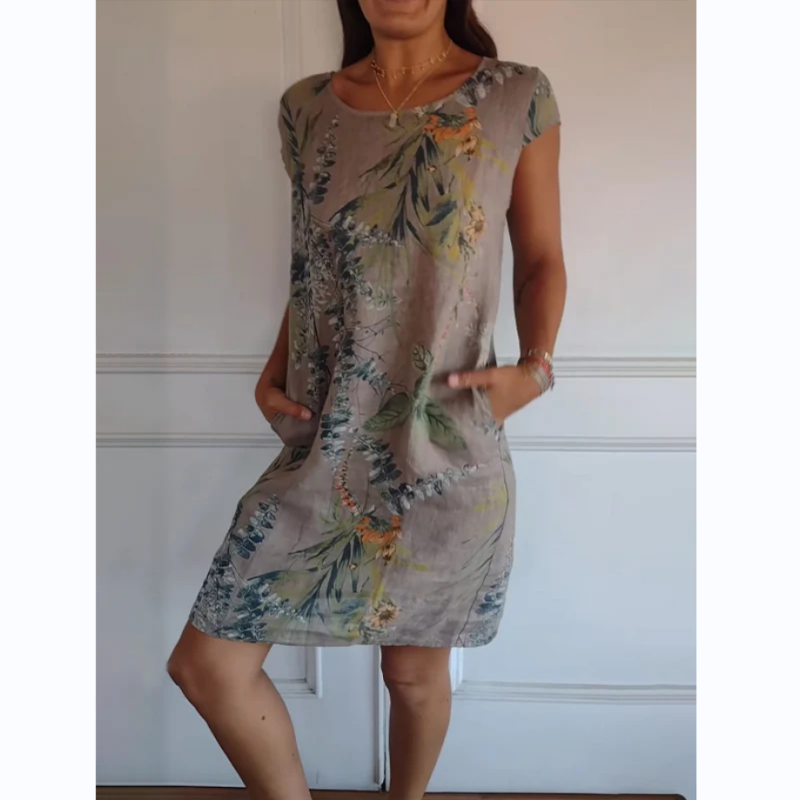 Lynn™ | Rundhalsausschnitt Kleid mit botanischem Druck für Frauen